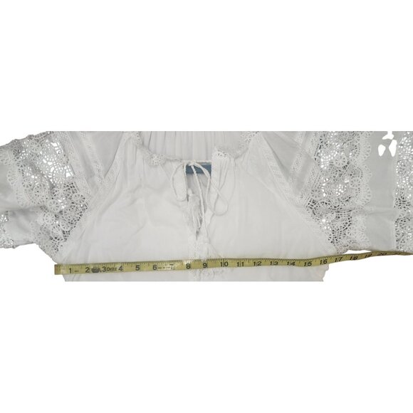 En Saison White Eyelet Midi Dress XS Boho Lace Peasant Summer Cottagecore Flowy - Picture 9 of 11